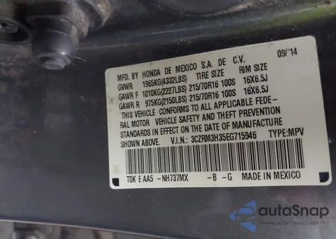 2014 Honda Cr-V Lx из США, поврежденный, VIN 3CZRM3H35EG715946